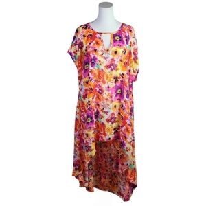 Cha Cha Vente Floral Sheer Sleeveless High-Low Cover Dress Multicolor 3X NEW